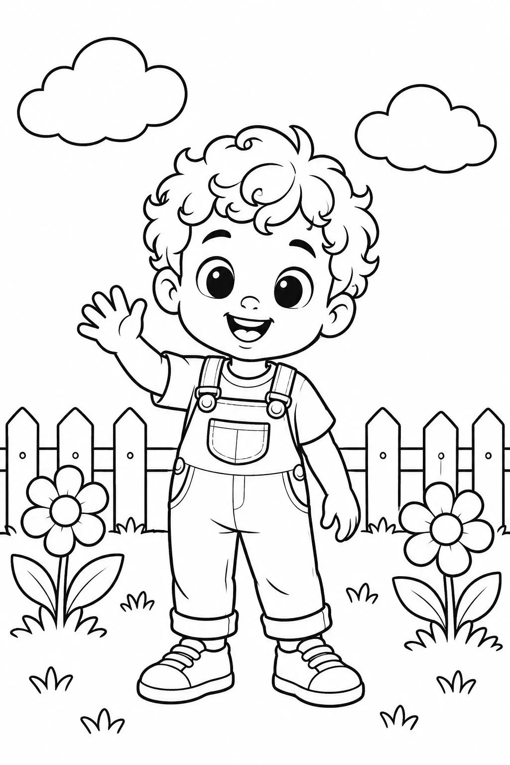 Milo saludando en el jardín, dibujo para colorear