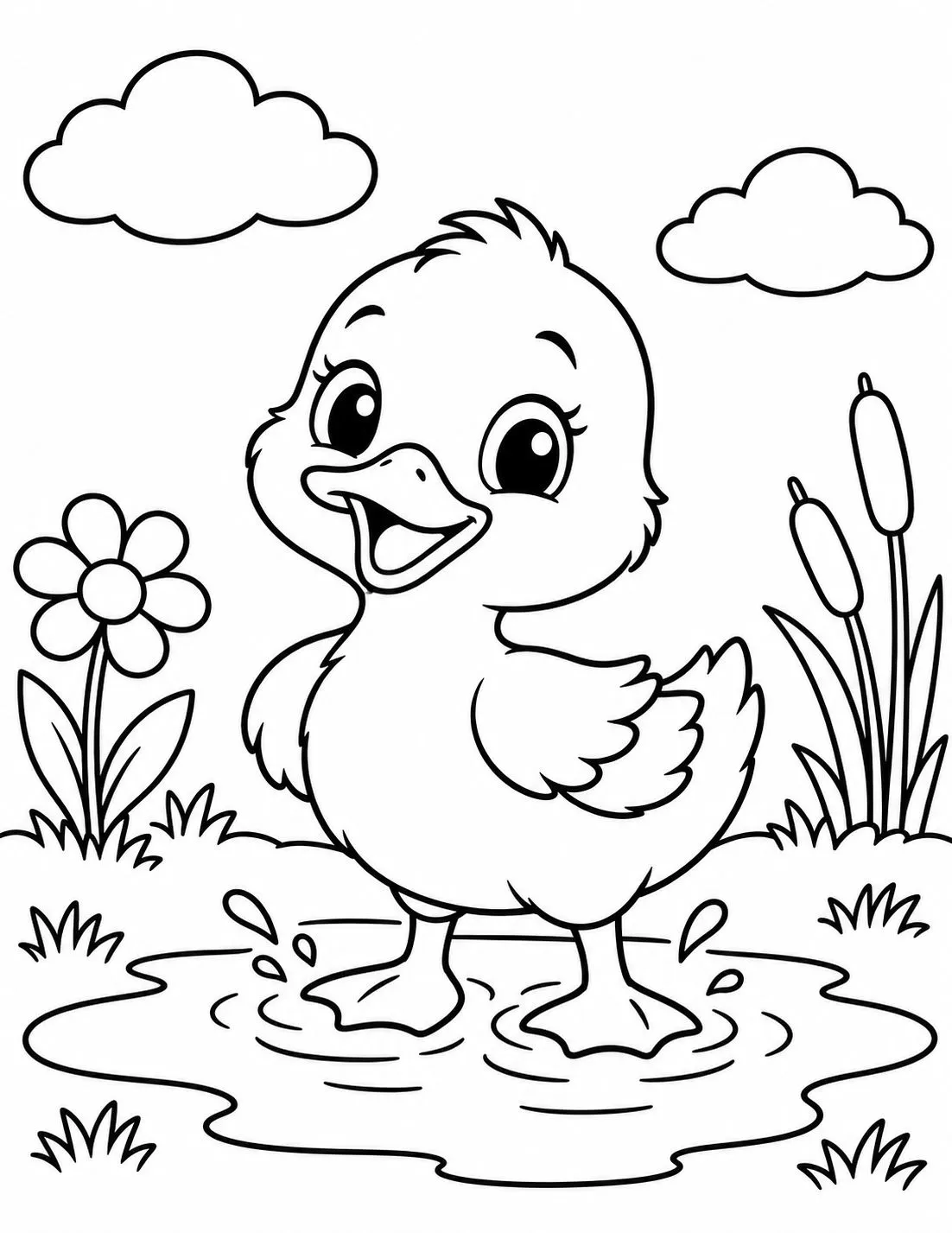 Patito en un charco, dibujo para colorear